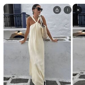 Commense Cream Halter Sleeveless Maxi Sundress